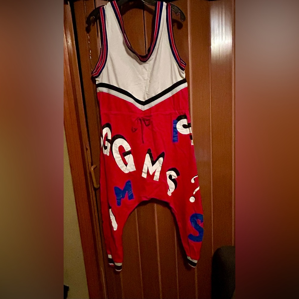 OK Jumpsuit one size red white and blue, tie waist